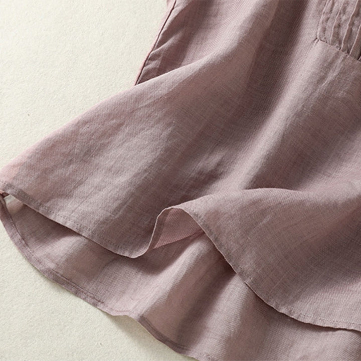 Chemise décontractée sans manches plissée en coton et lin pour femme, motif Buddha Stones - image 5