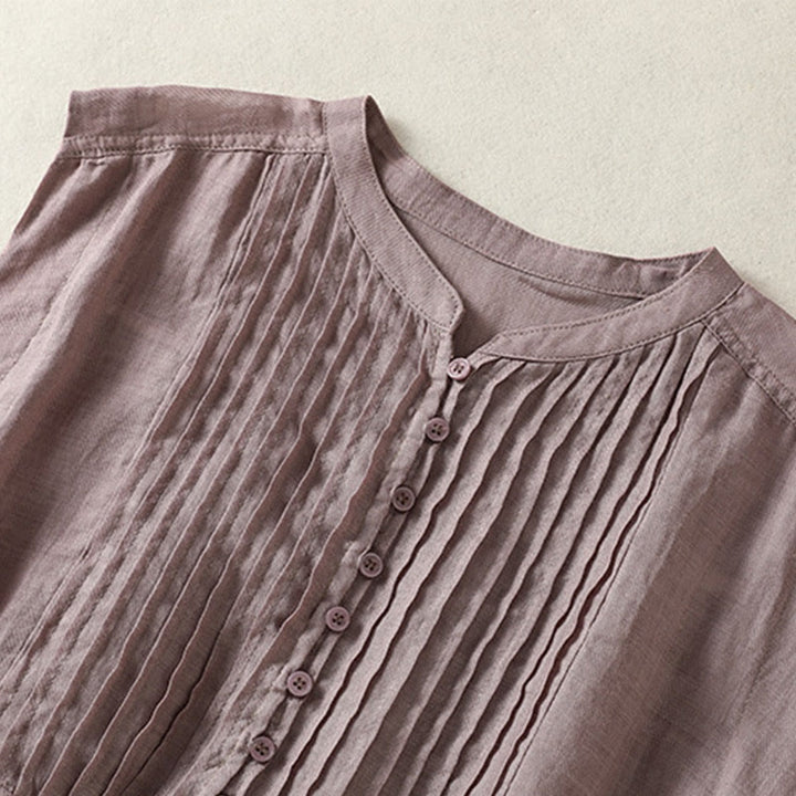 Chemise décontractée sans manches plissée en coton et lin pour femme, motif Buddha Stones - image 3