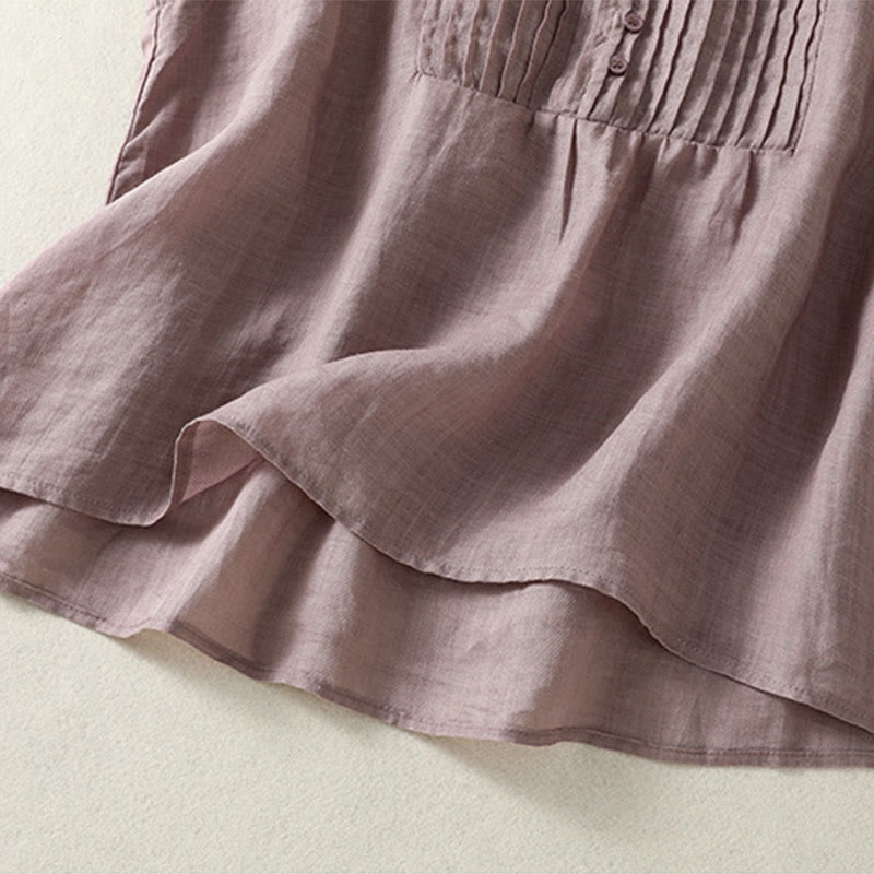 Chemise décontractée sans manches plissée en coton et lin pour femme, motif Buddha Stones - image 2