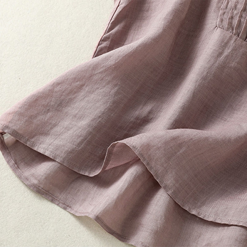 Chemise décontractée sans manches plissée en coton et lin pour femme, motif Buddha Stones - image 5