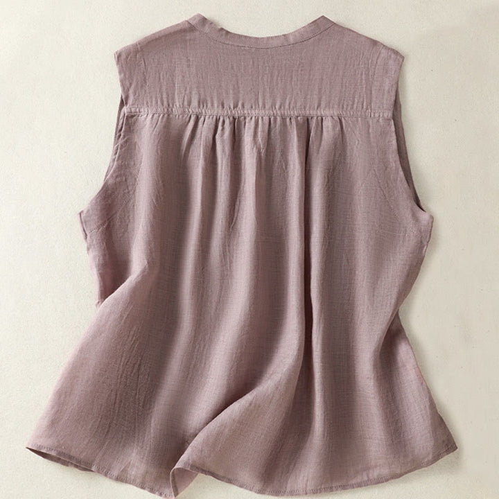 Chemise décontractée sans manches plissée en coton et lin pour femme, motif Buddha Stones - image 1
