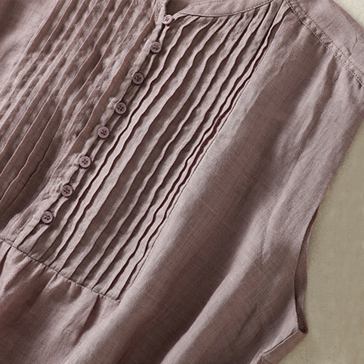 Chemise décontractée sans manches plissée en coton et lin pour femme, motif Buddha Stones - image 8