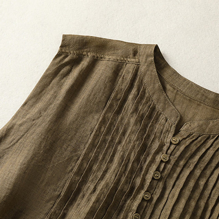 Chemise décontractée sans manches plissée en coton et lin pour femme, motif Buddha Stones - image 14