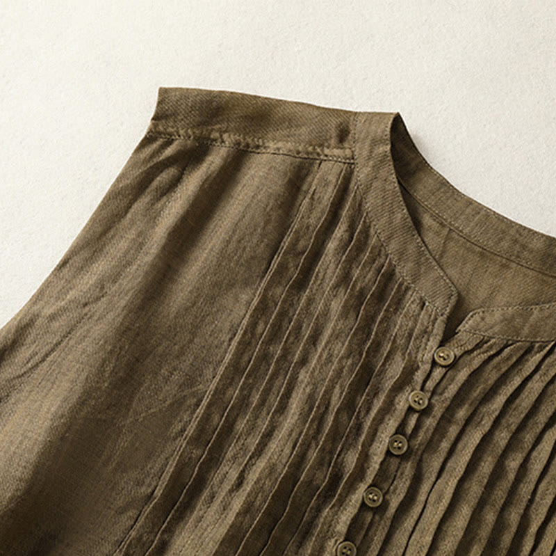 Chemise décontractée sans manches plissée en coton et lin pour femme, motif Buddha Stones - image 14