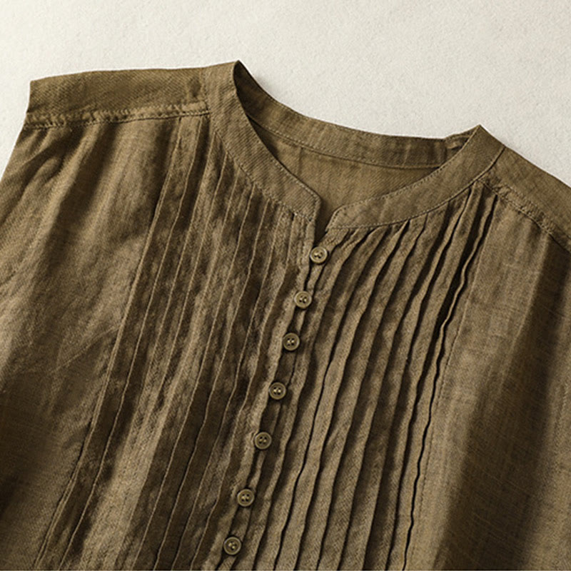 Chemise décontractée sans manches plissée en coton et lin pour femme, motif Buddha Stones - image 15