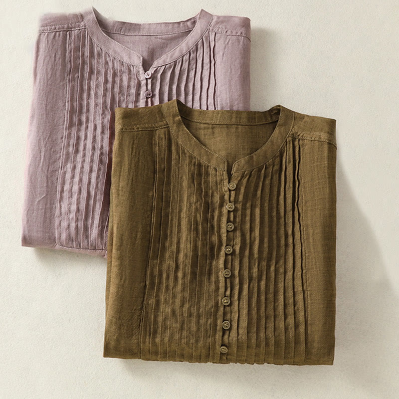 Chemise décontractée sans manches plissée en coton et lin pour femme, motif Buddha Stones - image 19
