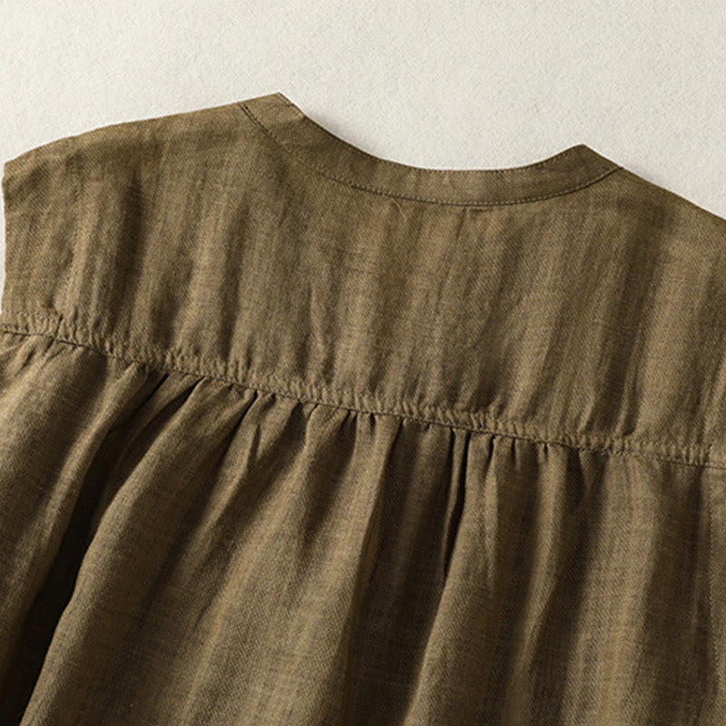 Chemise décontractée sans manches plissée en coton et lin pour femme, motif Buddha Stones - image 12