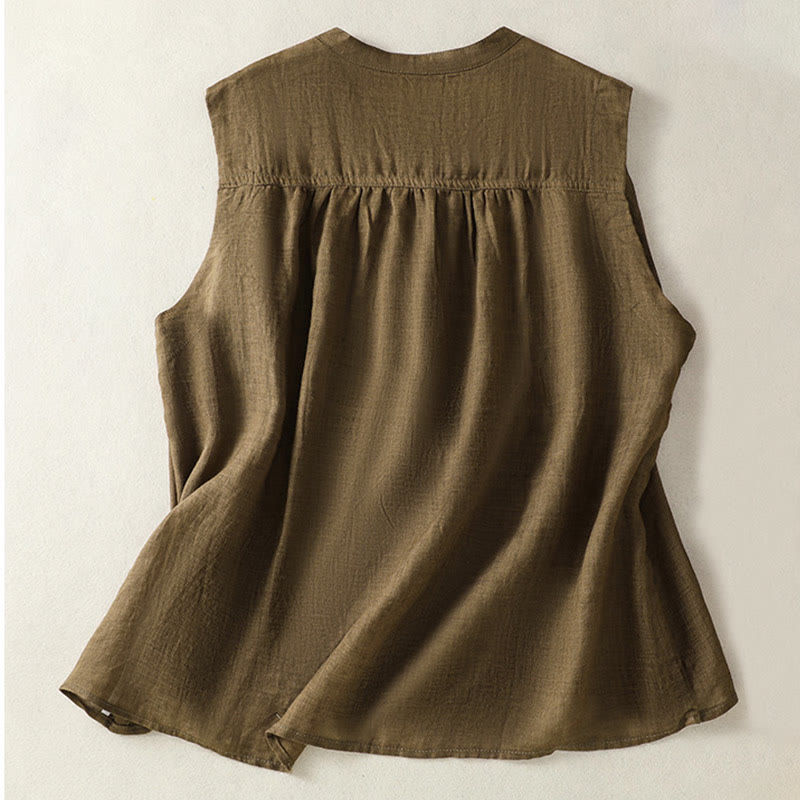 Chemise décontractée sans manches plissée en coton et lin pour femme, motif Buddha Stones - image 10