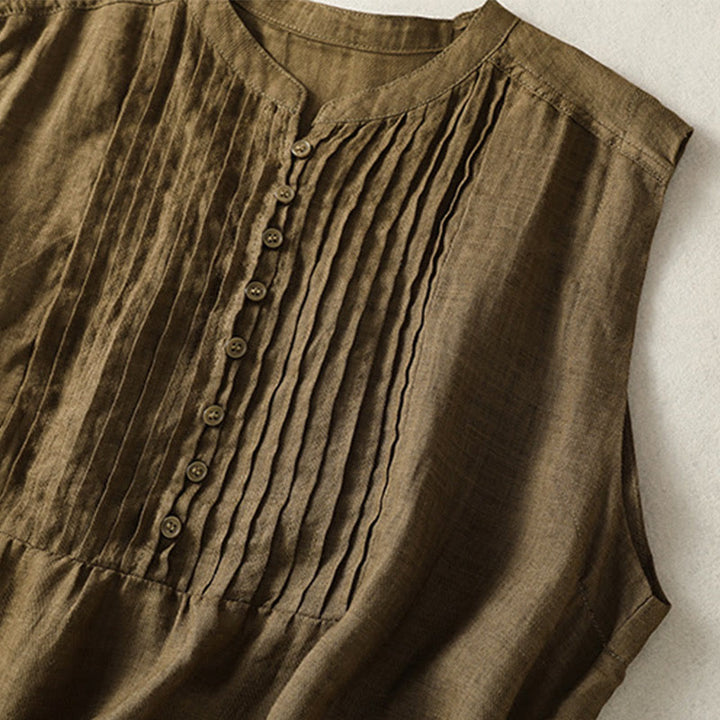 Chemise décontractée sans manches plissée en coton et lin pour femme, motif Buddha Stones - image 16