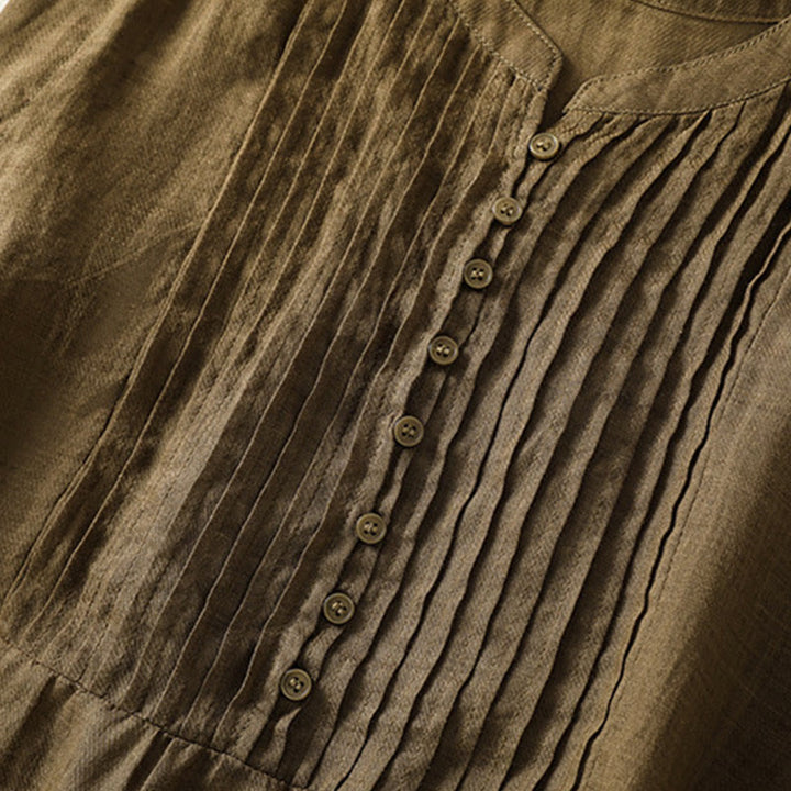 Chemise décontractée sans manches plissée en coton et lin pour femme, motif Buddha Stones - image 17