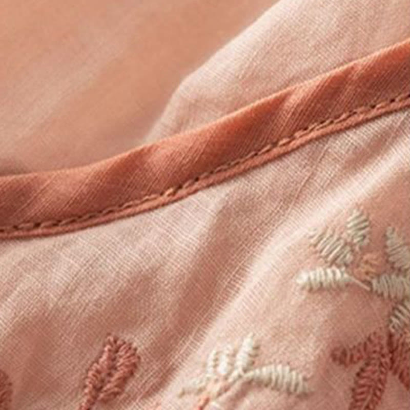 Chemise décontractée en coton et lin pour femme, col incliné, broderie, boutons grenouille, motif Buddha Stones - image 6