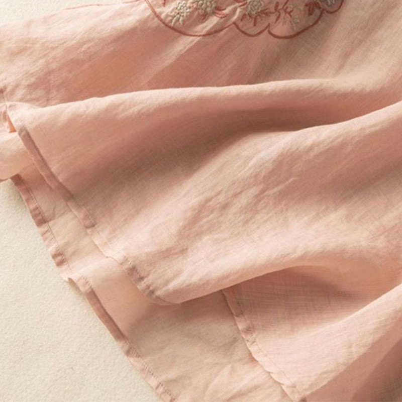 Chemise décontractée en coton et lin pour femme, col incliné, broderie, boutons grenouille, motif Buddha Stones - image 8