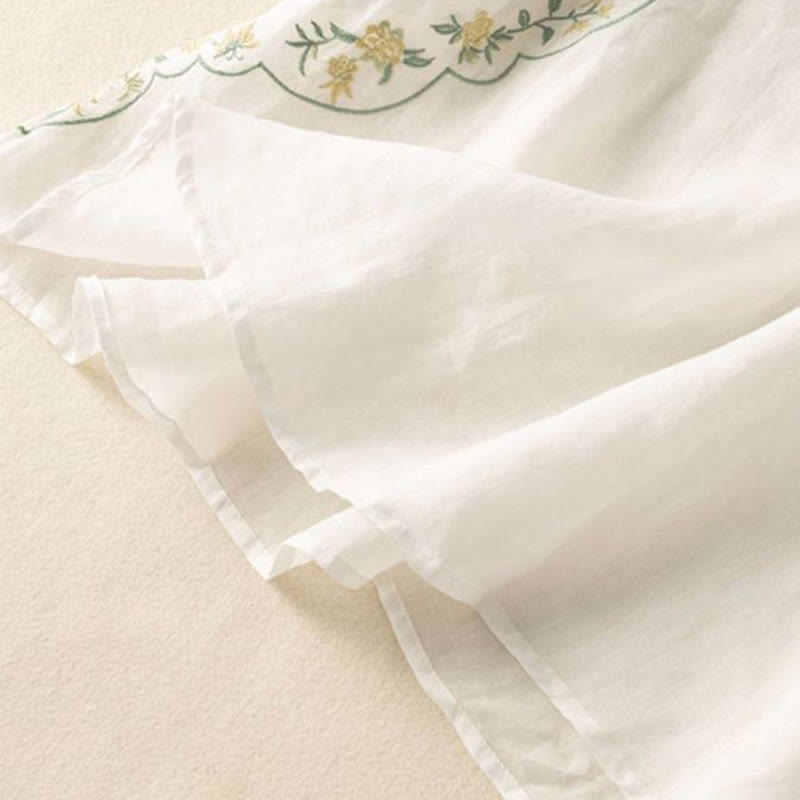 Chemise décontractée en coton et lin pour femme, col incliné, broderie, boutons grenouille, motif Buddha Stones - image 13