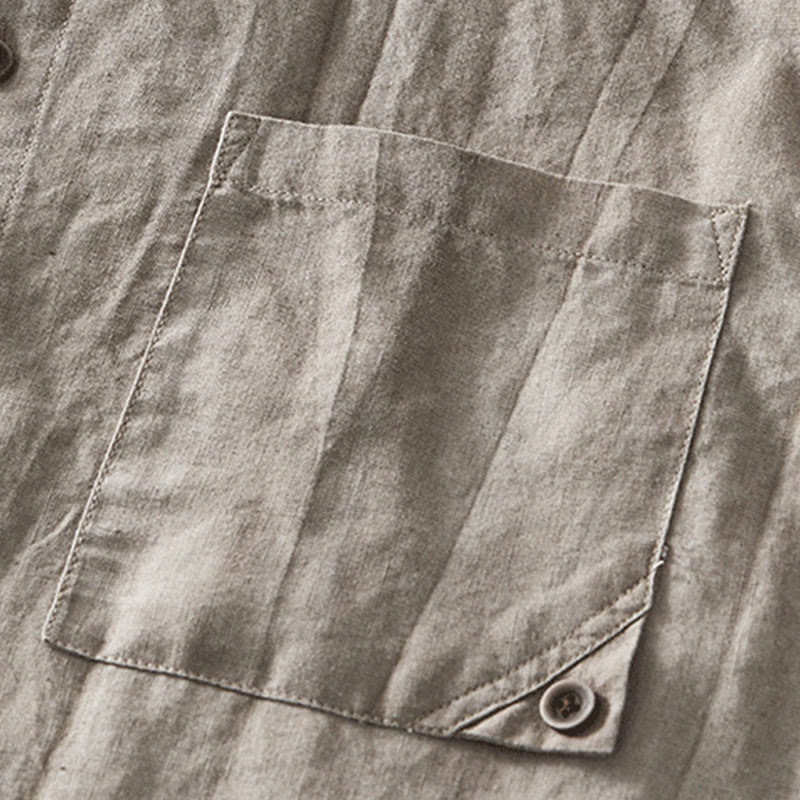 Chemise homme à manches courtes en coton et lin avec poches et boutons simples Motif Buddha Stones - image 16