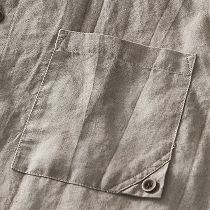 Chemise homme à manches courtes en coton et lin avec poches et boutons simples Motif Buddha Stones - image 16