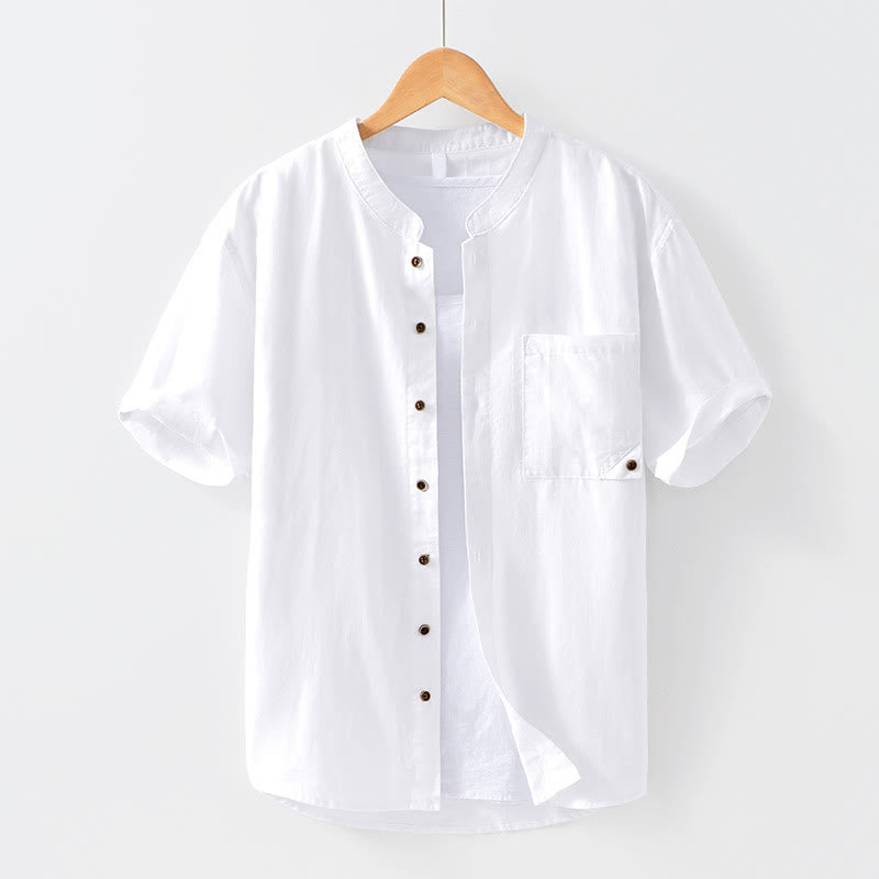 Chemise homme à manches courtes en coton et lin avec poches et boutons simples Motif Buddha Stones - Blanc - US/UK/AU42，EU52 (3XL) - image 7
