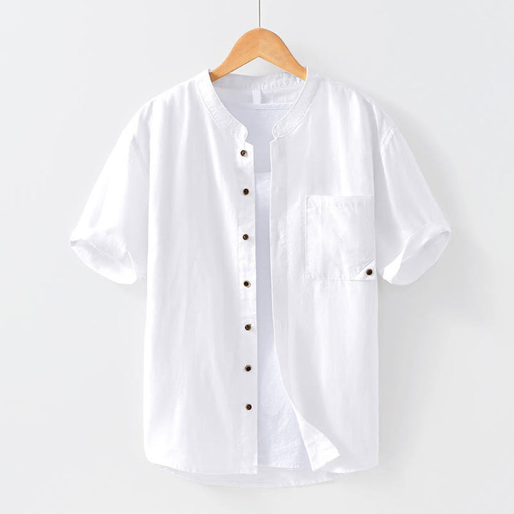 Chemise homme à manches courtes en coton et lin avec poches et boutons simples Motif Buddha Stones - Blanc - US/UK/AU42，EU52 (3XL) - image 7
