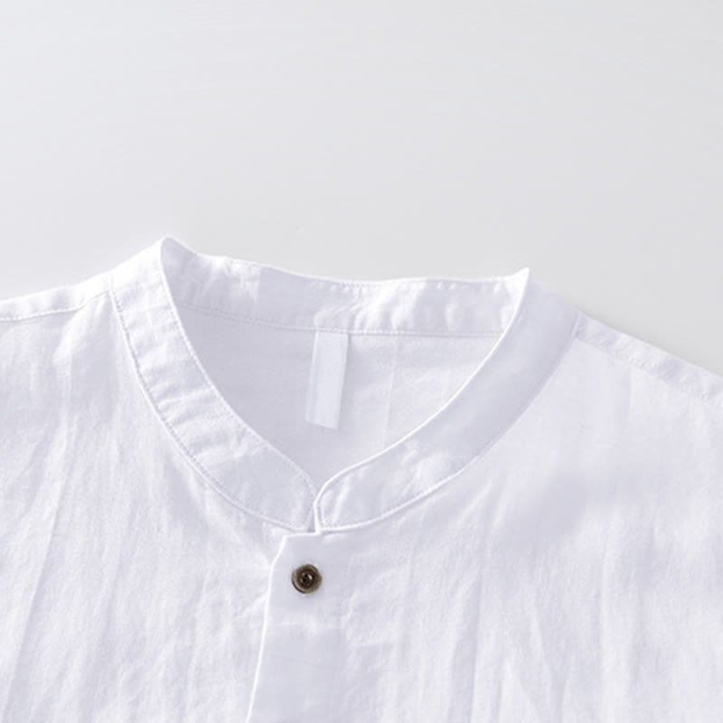 Chemise homme à manches courtes en coton et lin avec poches et boutons simples Motif Buddha Stones - image 8