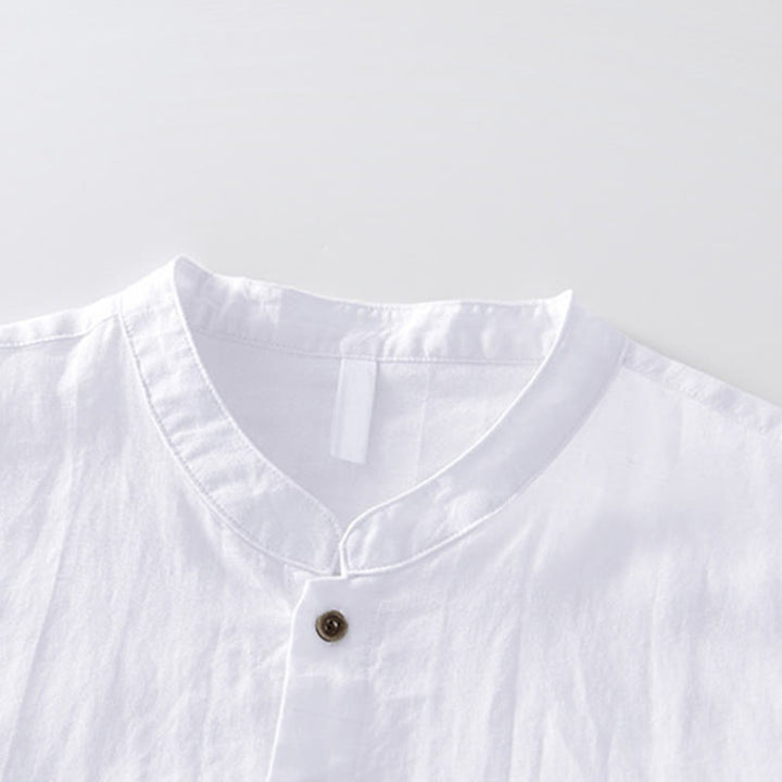 Chemise homme à manches courtes en coton et lin avec poches et boutons simples Motif Buddha Stones - image 8
