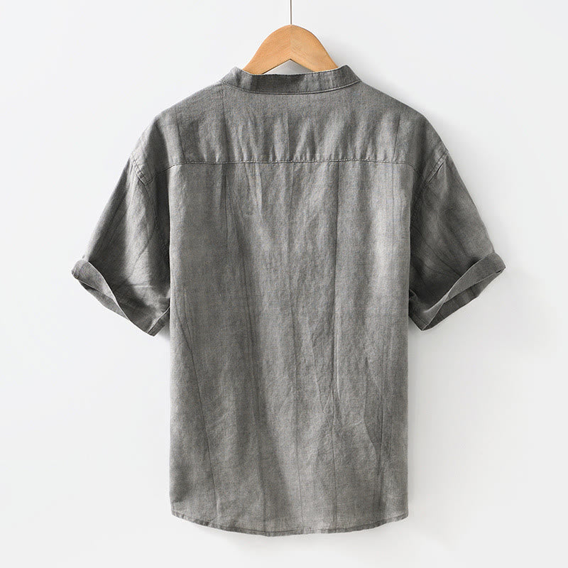 Chemise homme à manches courtes en coton et lin avec poches et boutons simples Motif Buddha Stones - image 2