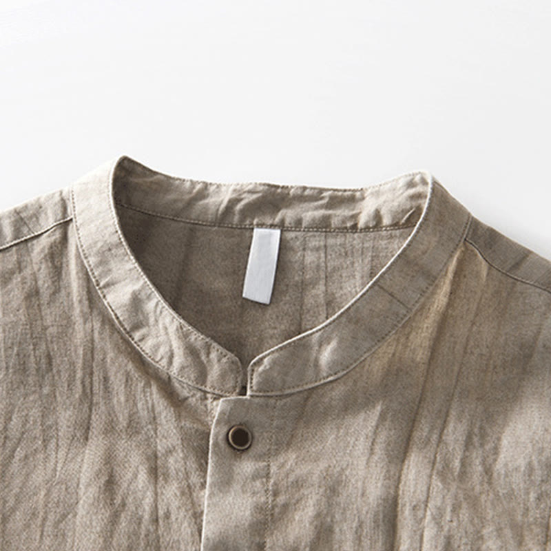 Chemise homme à manches courtes en coton et lin avec poches et boutons simples Motif Buddha Stones - image 15