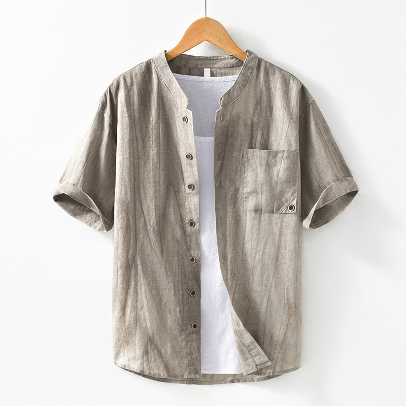 Chemise homme à manches courtes en coton et lin avec poches et boutons simples Motif Buddha Stones - Kaki foncé - US/UK/AU42，EU52 (3XL) - image 14