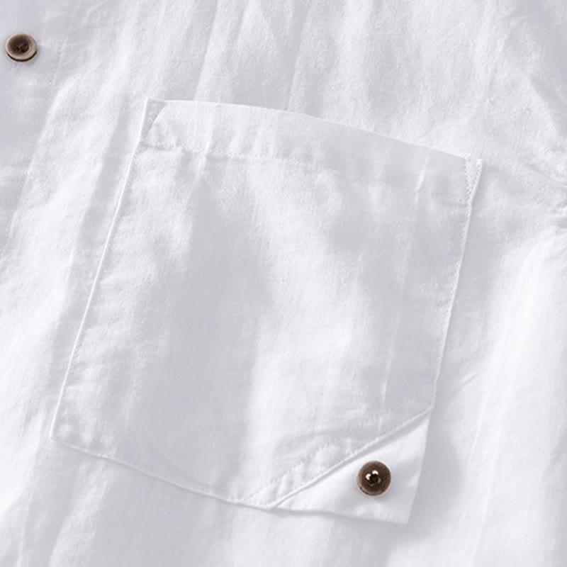 Chemise homme à manches courtes en coton et lin avec poches et boutons simples Motif Buddha Stones - image 10