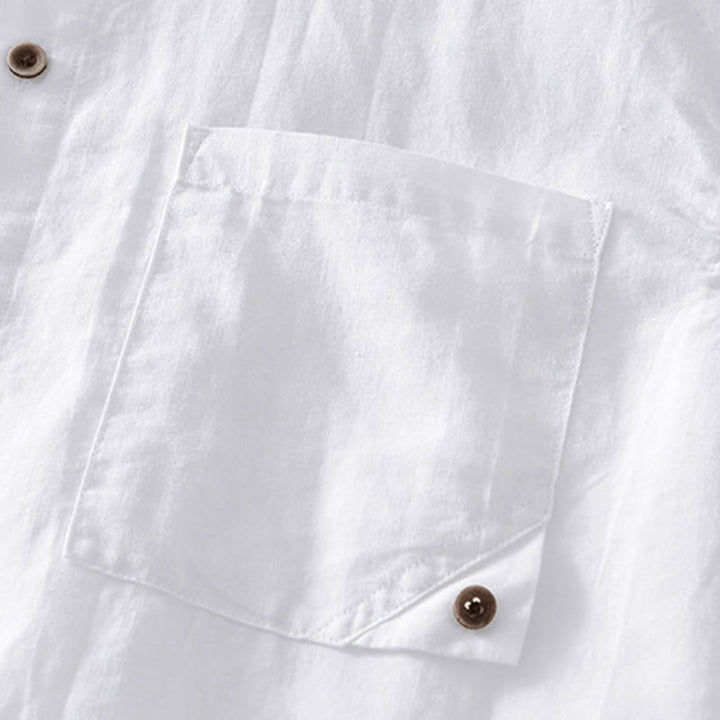 Chemise homme à manches courtes en coton et lin avec poches et boutons simples Motif Buddha Stones - image 10