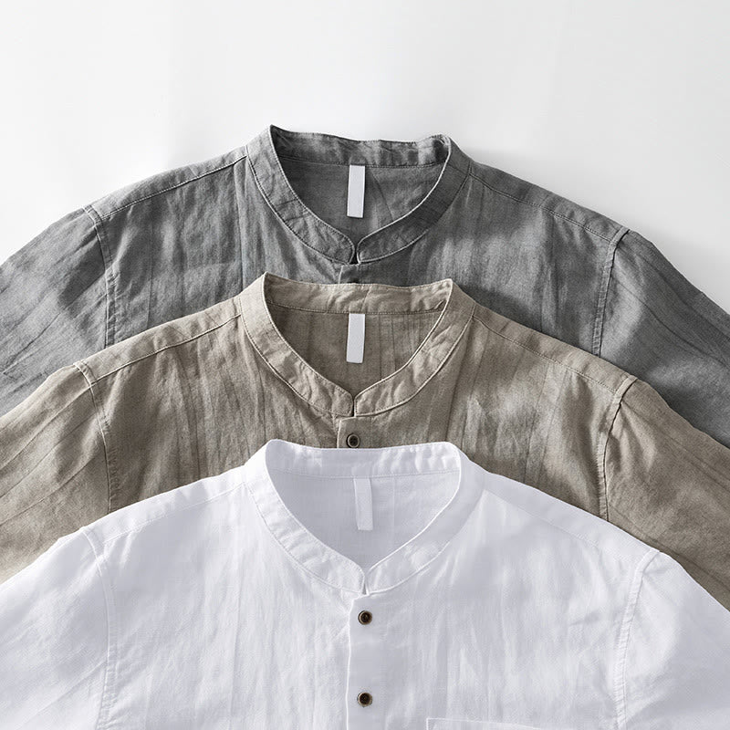 Chemise homme à manches courtes en coton et lin avec poches et boutons simples Motif Buddha Stones - image 21
