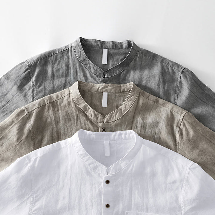 Chemise homme à manches courtes en coton et lin avec poches et boutons simples Motif Buddha Stones - image 21
