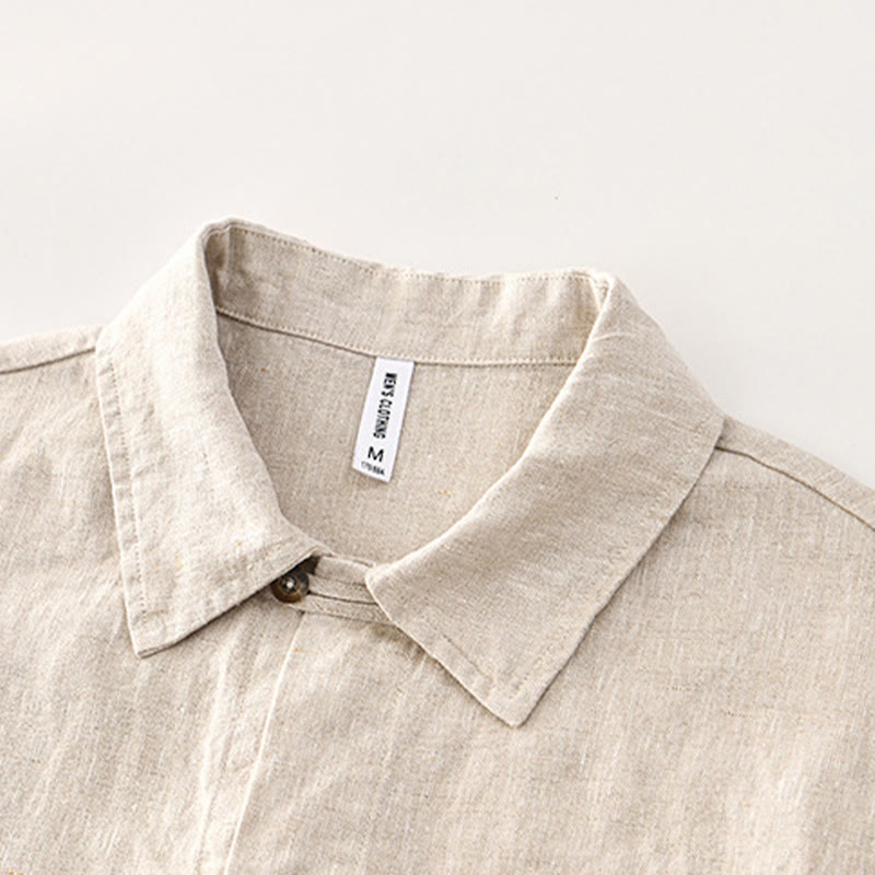 Chemise en lin à manches courtes et poches pour homme, boutons de couleur unie, motif Buddha Stones - image 1