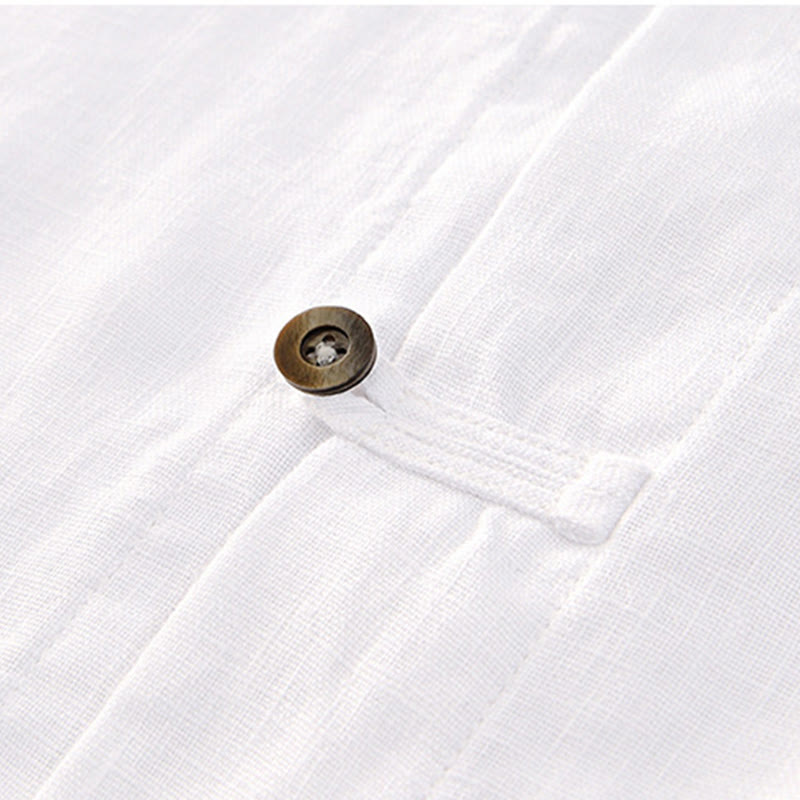 Chemise en lin à manches courtes et poches pour homme, boutons de couleur unie, motif Buddha Stones - image 9