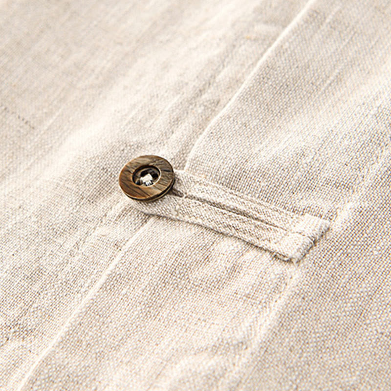 Chemise en lin à manches courtes et poches pour homme, boutons de couleur unie, motif Buddha Stones - image 3