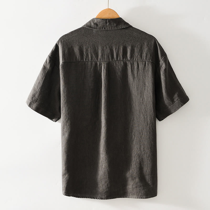 Chemise en lin à manches courtes et poches pour homme, boutons de couleur unie, motif Buddha Stones - image 19