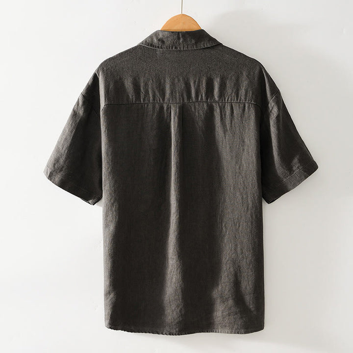 Chemise en lin à manches courtes et poches pour homme, boutons de couleur unie, motif Buddha Stones - image 19