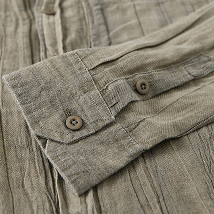 Chemise à manches longues en lin ramie avec poches pour homme, style rétro, plissée et boutons, motif Buddha Stones - image 7