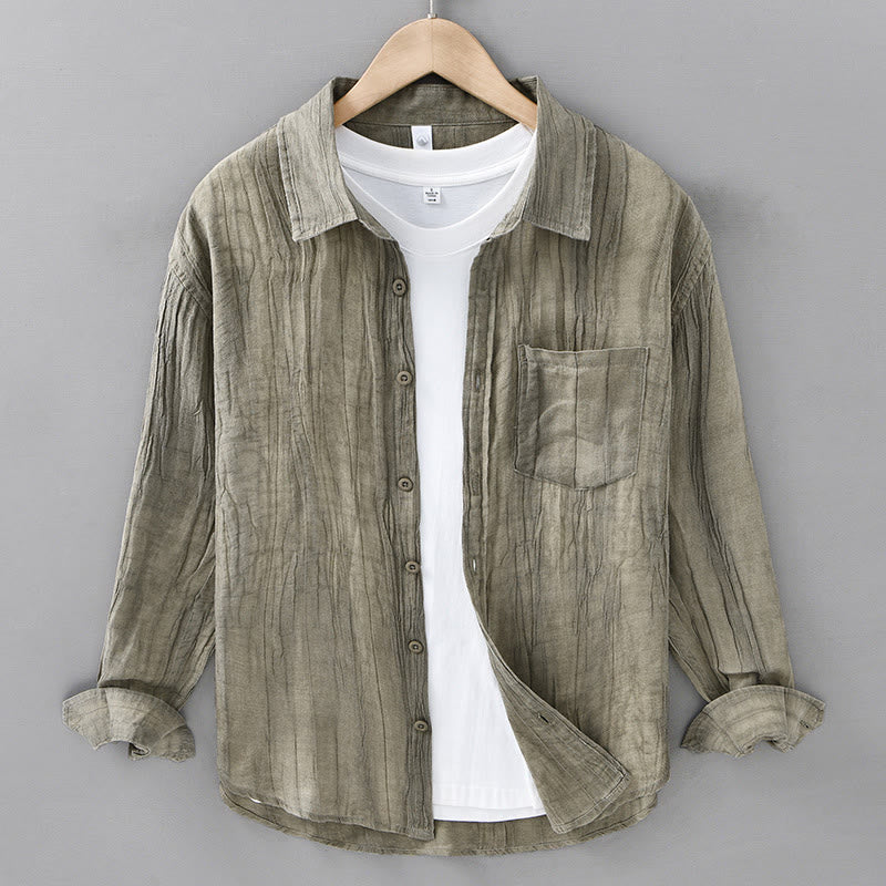 Chemise à manches longues en lin ramie avec poches pour homme, style rétro, plissée et boutons, motif Buddha Stones - JauneVert - US/UK/AU42，EU52 (3XL) - image 5