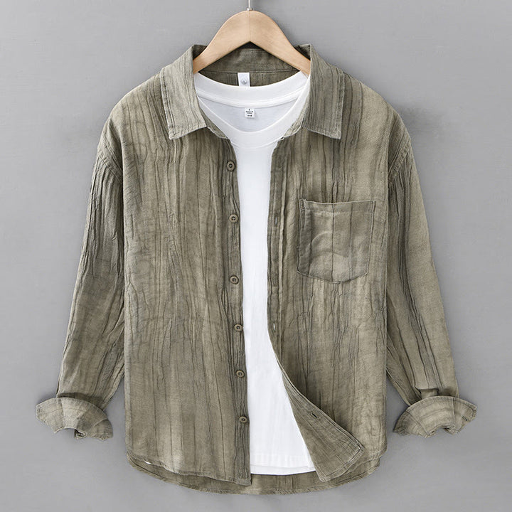 Chemise à manches longues en lin ramie avec poches pour homme, style rétro, plissée et boutons, motif Buddha Stones - JauneVert - US/UK/AU42，EU52 (3XL) - image 5