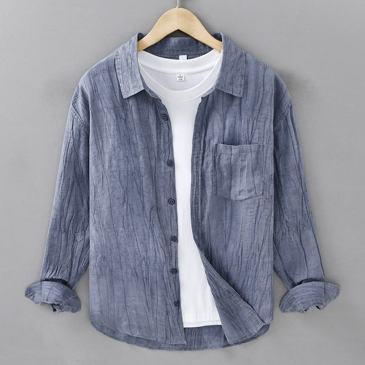 Chemise à manches longues en lin ramie avec poches pour homme, style rétro, plissée et boutons, motif Buddha Stones - Bleu acier - US/UK/AU42，EU52 (3XL) - image 17