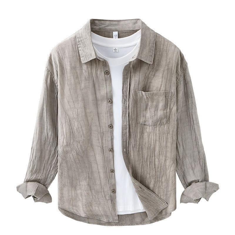 Chemise à manches longues en lin ramie avec poches pour homme, style rétro, plissée et boutons, motif Buddha Stones - image 16