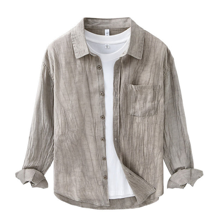 Chemise à manches longues en lin ramie avec poches pour homme, style rétro, plissée et boutons, motif Buddha Stones - image 16