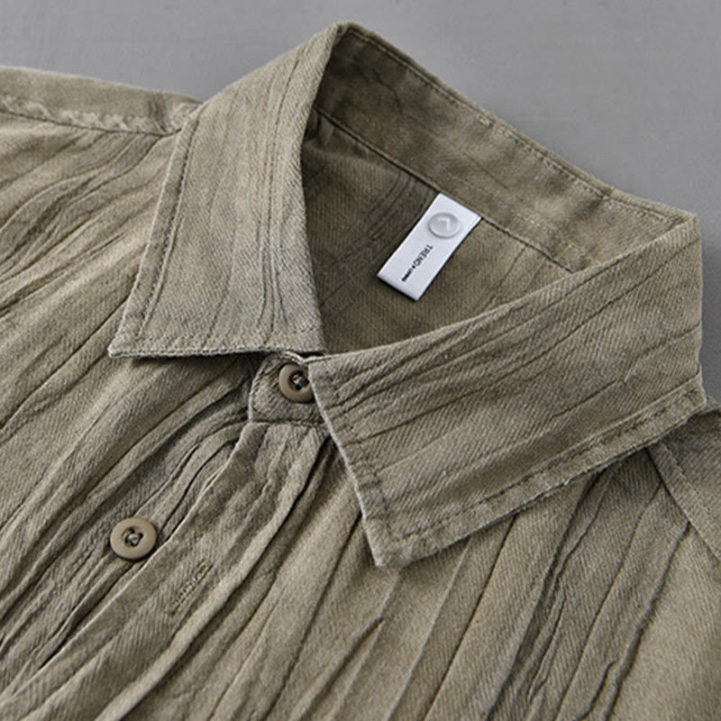 Chemise à manches longues en lin ramie avec poches pour homme, style rétro, plissée et boutons, motif Buddha Stones - image 6