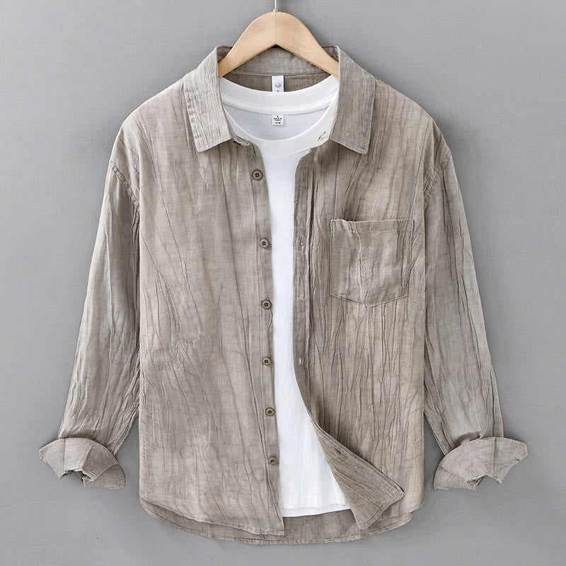 Chemise à manches longues en lin ramie avec poches pour homme, style rétro, plissée et boutons, motif Buddha Stones - Tanné - US/UK/AU42，EU52 (3XL) - image 9