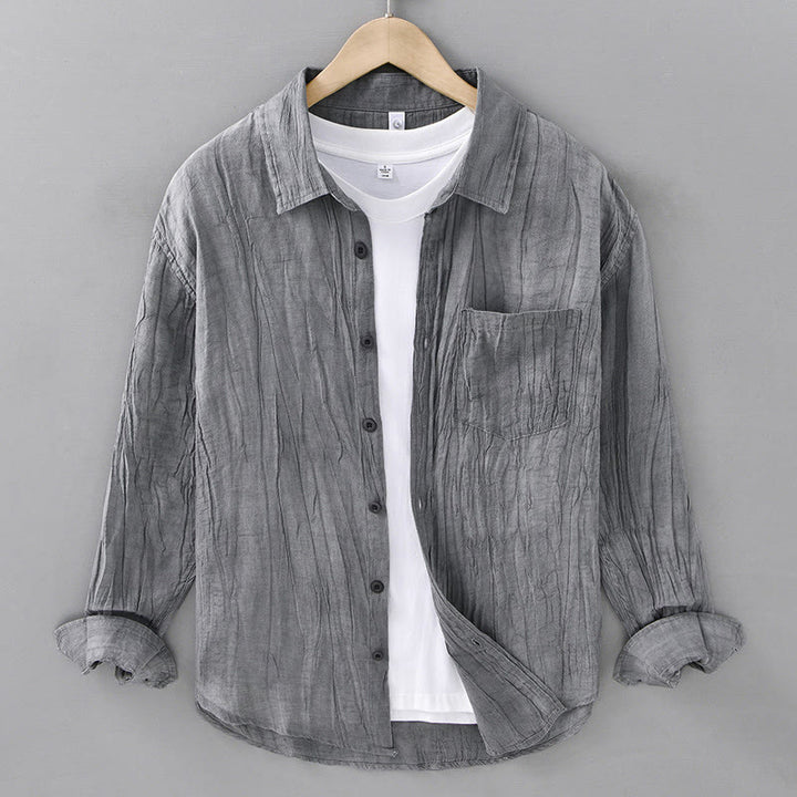 Chemise à manches longues en lin ramie avec poches pour homme, style rétro, plissée et boutons, motif Buddha Stones - Gris ardoise clair - US/UK/AU42，EU52 (3XL) - image 1