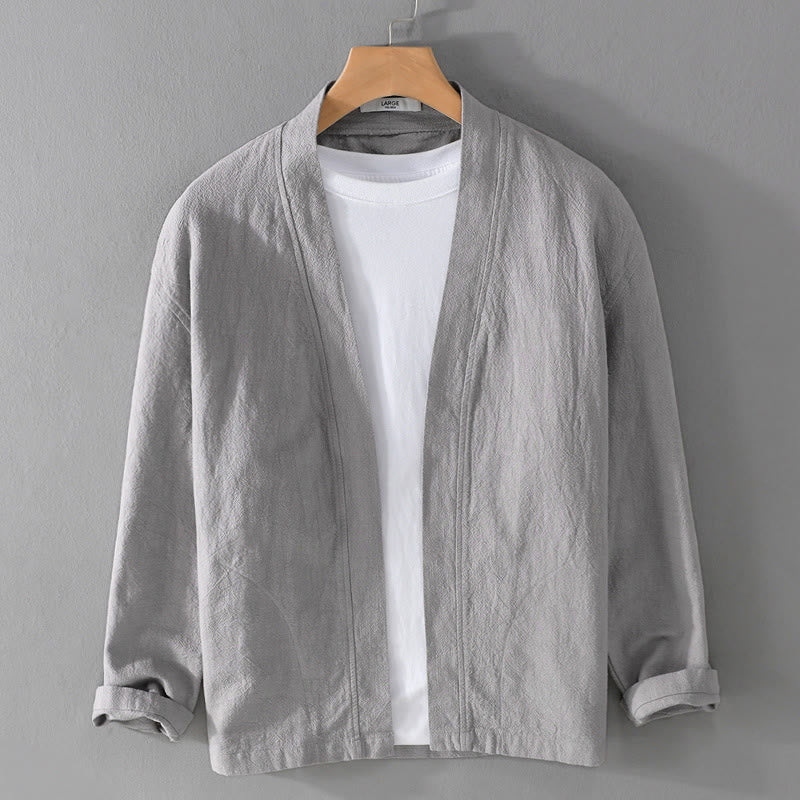 Chemise homme à manches longues en coton et lin, motif Buddha Stones, couleur unie, col montant - Argent - US/UK/AU42，EU52 (3XL) - image 8