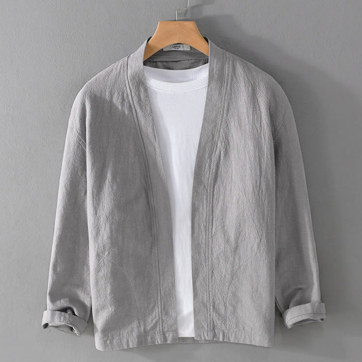 Chemise homme à manches longues en coton et lin, motif Buddha Stones, couleur unie, col montant - Argent - US/UK/AU42，EU52 (3XL) - image 8