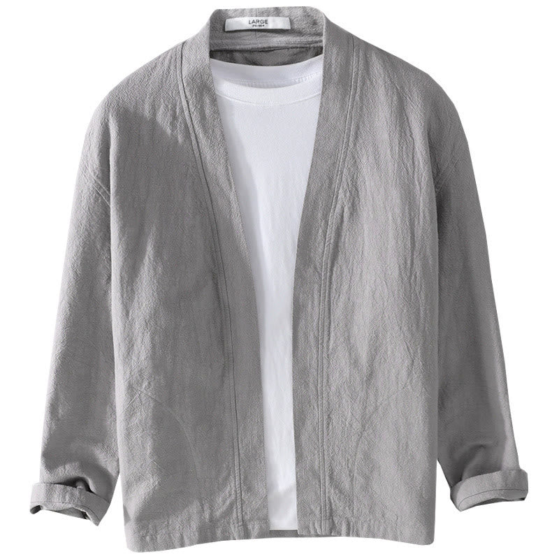 Chemise homme à manches longues en coton et lin, motif Buddha Stones, couleur unie, col montant - image 18