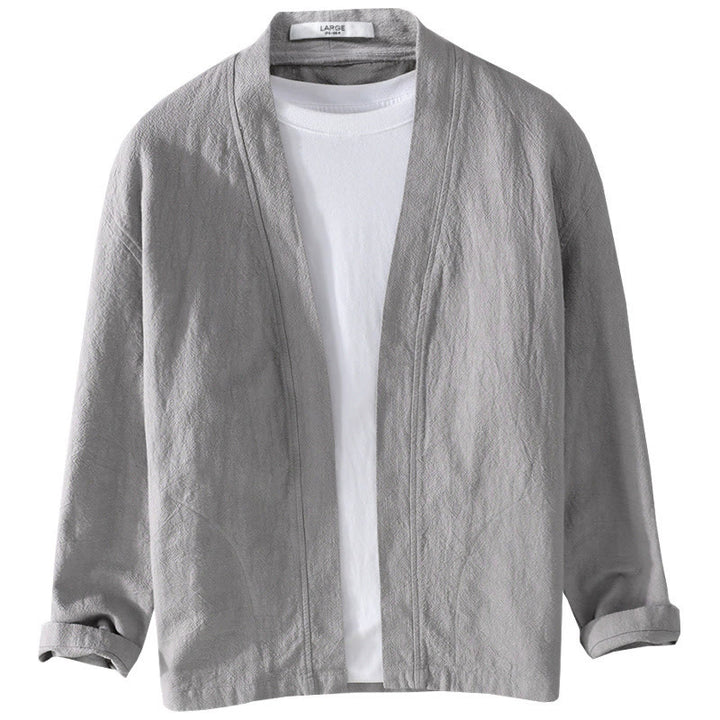 Chemise homme à manches longues en coton et lin, motif Buddha Stones, couleur unie, col montant - image 18