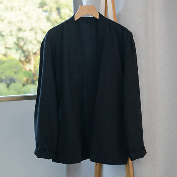 Chemise homme à manches longues en coton et lin, motif Buddha Stones, couleur unie, col montant - image 20