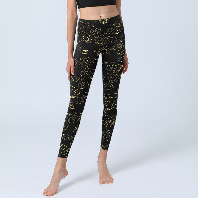 Leggings de sport imprimé Buddha Stones et nuages dorés pour femme - image 5